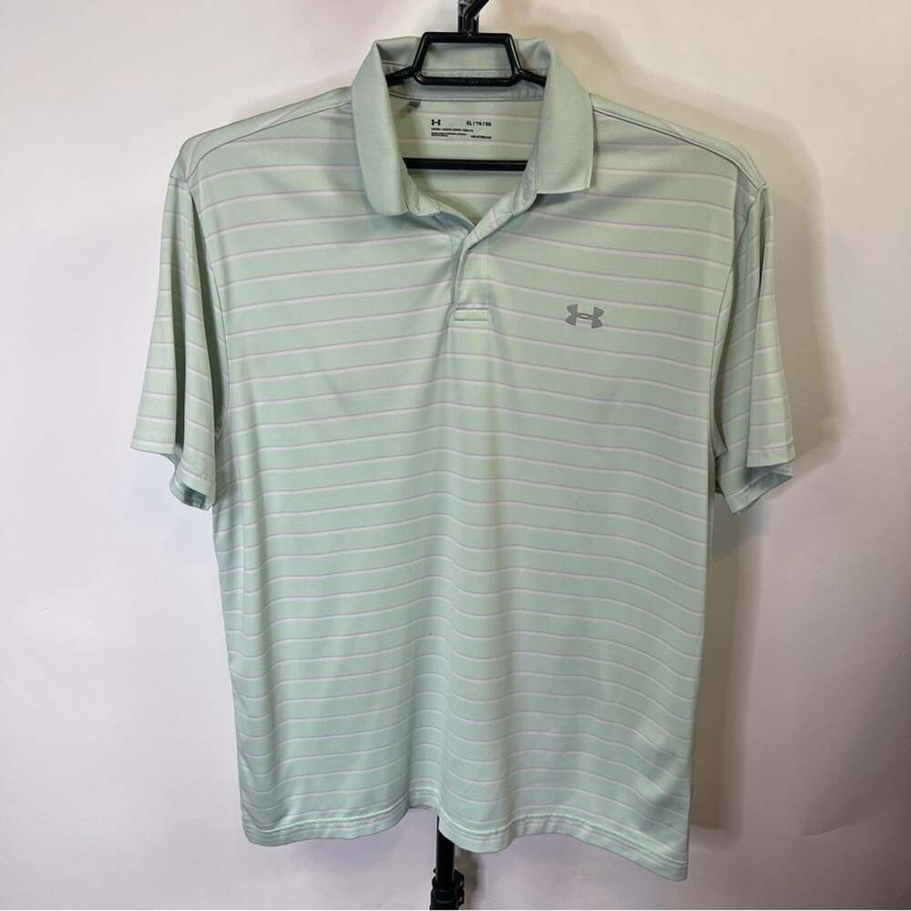 Under Armour Green White Striped Polo Shirt Size XL Men’s